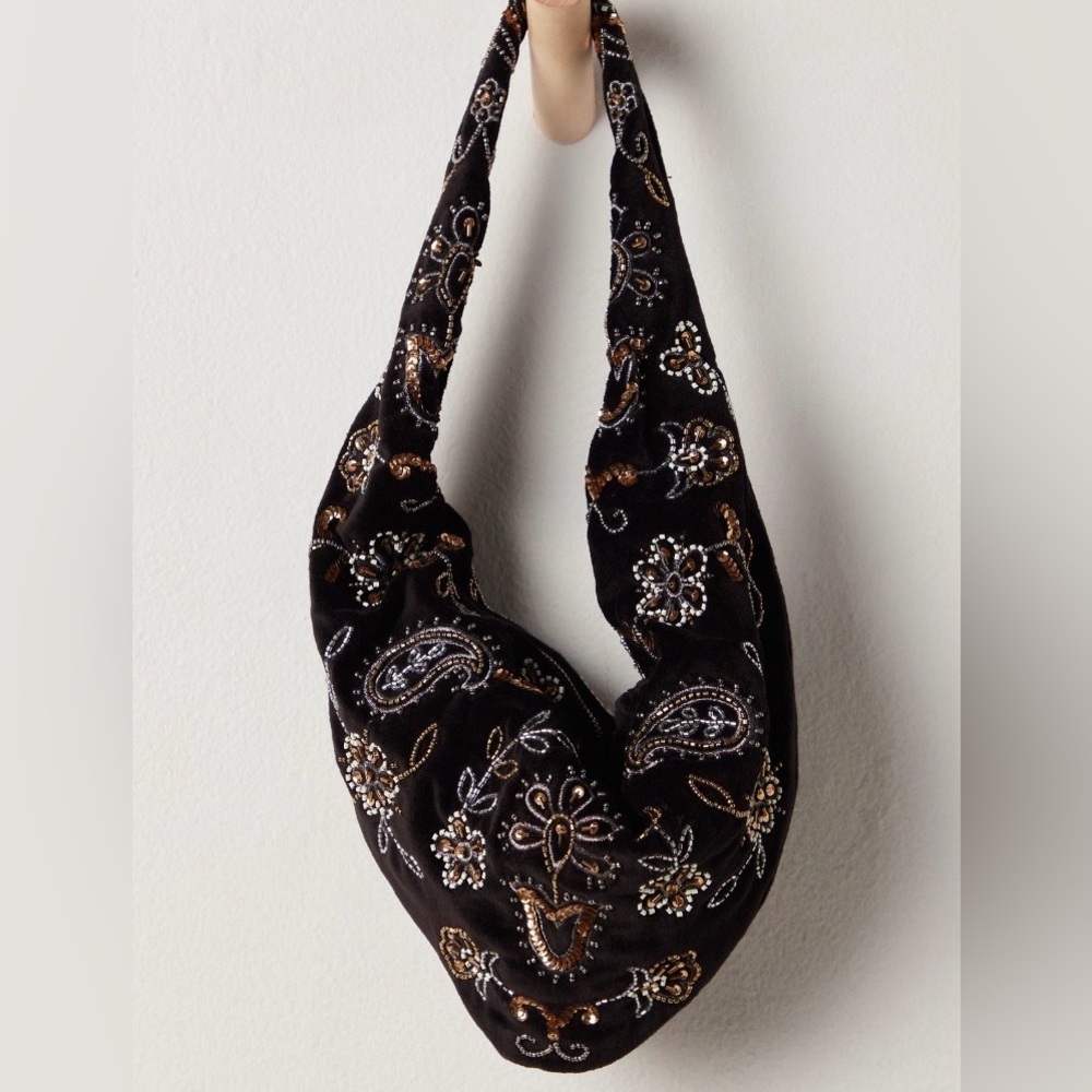 Free People Velvet Bag with Embroidery in Black. Brand new! - Picture 3 of 9